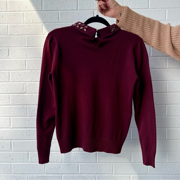 Sioni Milano Burgundy Sweater Top with Intricate Jewel Embellishments - Picture 3 of 10